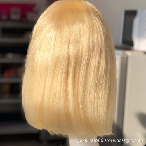13 by 4 Transparent Lace Blonde bob wigs Human hair lace front virgin hair wigs can be dyed short bob wigs for black women